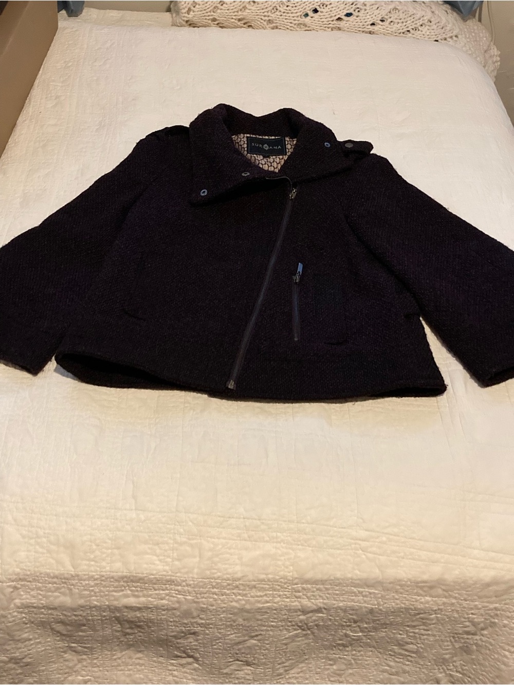 Surkana Burgundy Cropped Pea Coat Women’s Size Small GUC